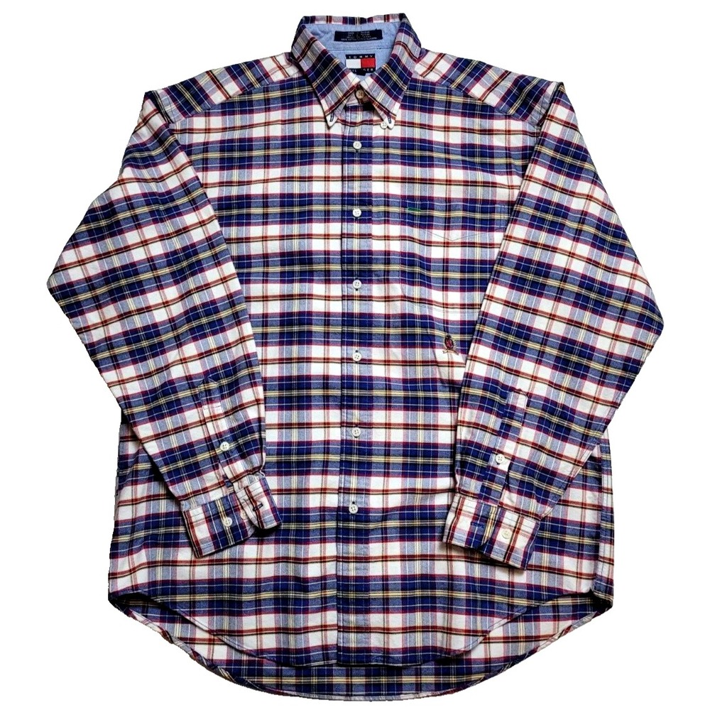 TOMMY HILFIGER SHIRT PLAID‎ ADULT MEDIUM LONG SLEEVE BUTTON DOWN PREPPY MEN